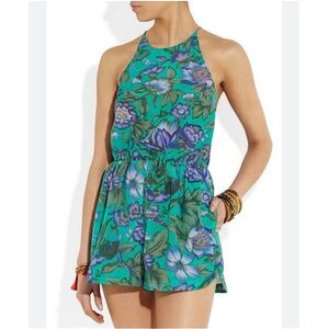 ZIMMERMANN silk open back Green floral halter neck rompers size S